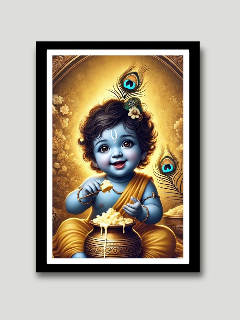 Bal Gopal Photo Frame - Krishna Eating Butter Wall Art