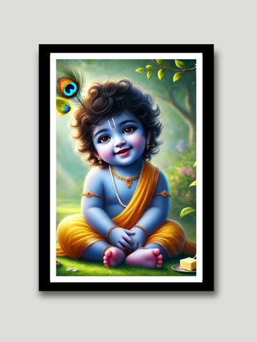 Bal Gopal Photo Frame - Baby Krishna Sitting Peacefully for Home Decor