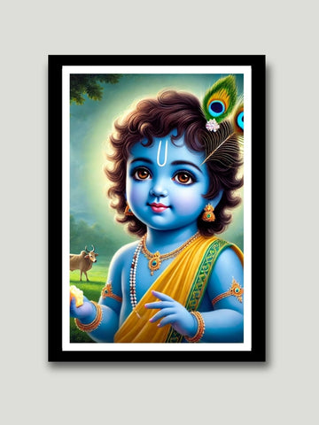 Beautiful Bal Gopal Photo Frame - Baby Krishna Wall Art for Home Decor