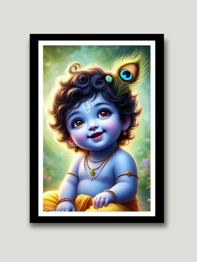 Divine Baby Krishna Photo Frame - Bal Gopal Spiritual Wall Art for Home and Temple Decor