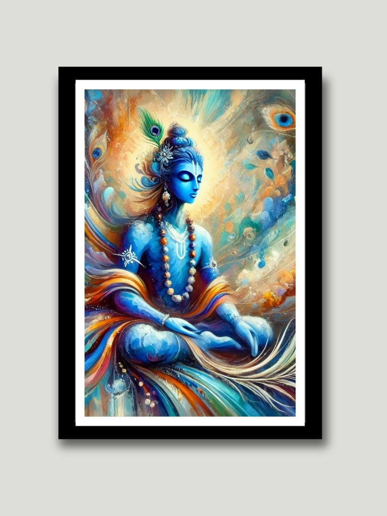 Beautiful Krishna Meditating Photo Frame - Peaceful Wall Art for Home & Office