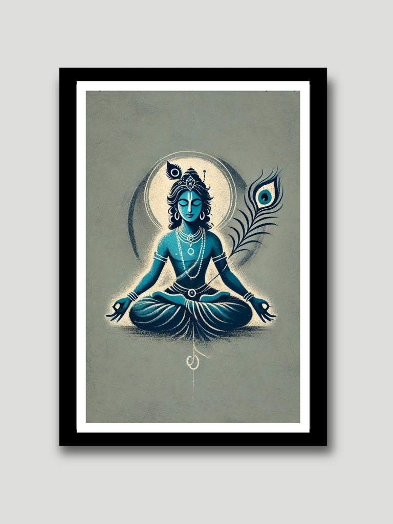 God Krishna Meditative Wall Art with Frame - Spiritual Home and Office Decor