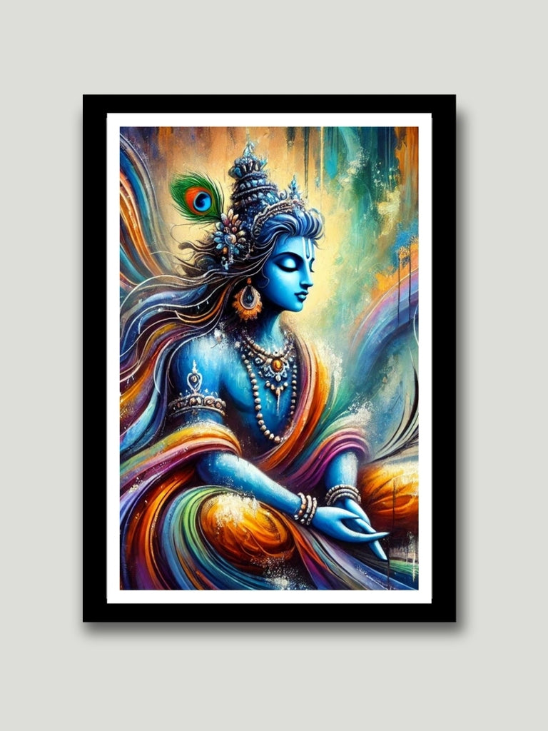 Krishna Meditating Photo Frame - Spiritual Wall Art for Home & Office