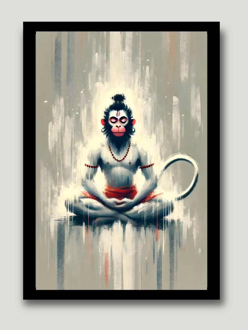 Meditative Hanuman Wall Frame with a mat finish, ideal for spiritual home decor and pooja room decoration.