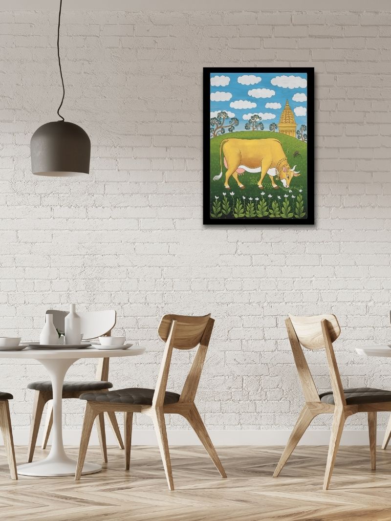 Indian cow poster perfect for cafe wall decor and charm – divineshopy.