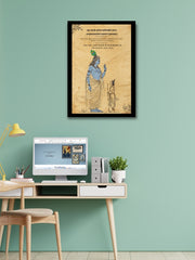 Krishna Arjun photo frame displayed in modern office workspace with mint green wall and wooden desk