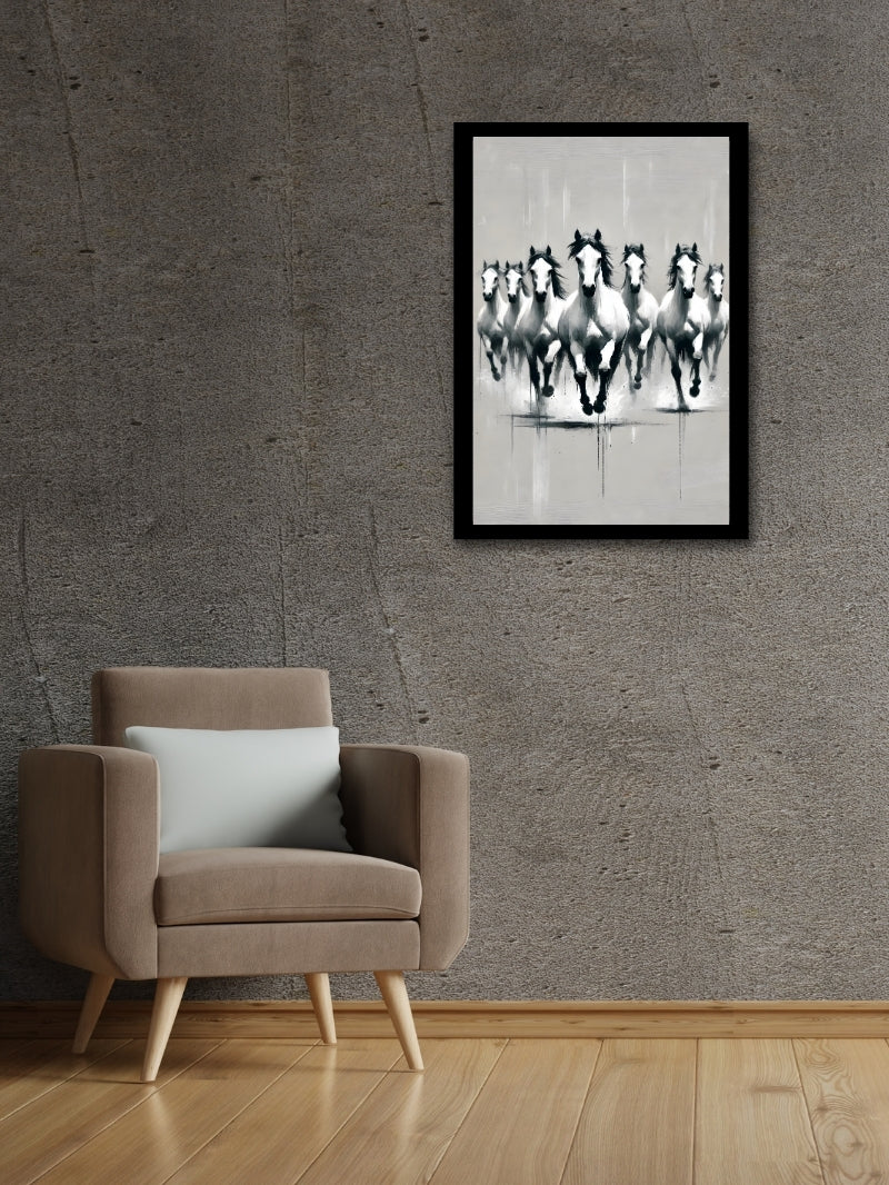 Seven horses wall decor displayed in a modern living room, creating a focal point for positive energy.