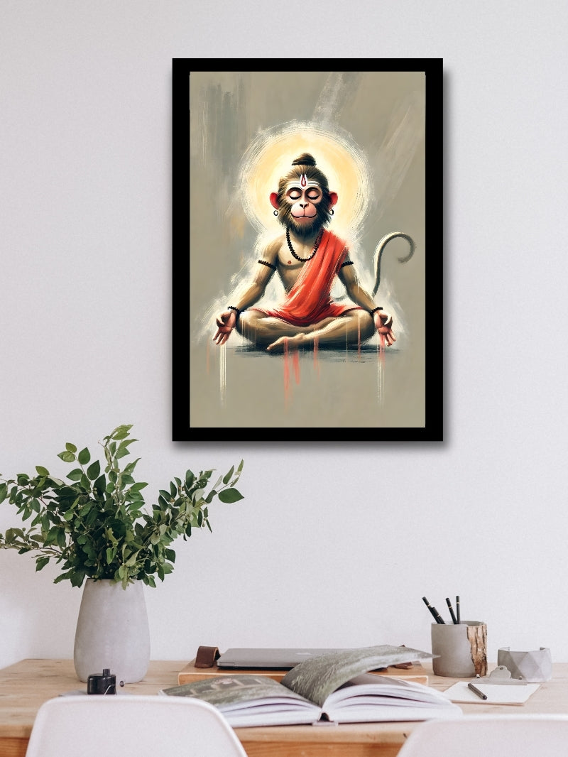 Meditative Hanuman frame placed in a study room, inspiring devotion and concentration. Perfect for sacred and peaceful decor.