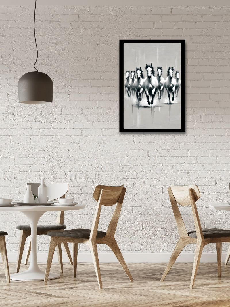 Elegant seven horses frame as dining room and vastu decor accent"