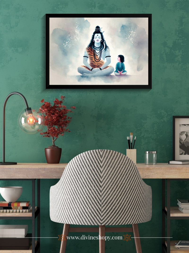 Lord Shiva & Child Wall Art – Shivji Photo Frame for Puja Room & gift